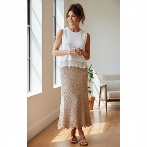 Marisa Christina Tan Beige Boho Crochet Cottagecore Maxi Skirt